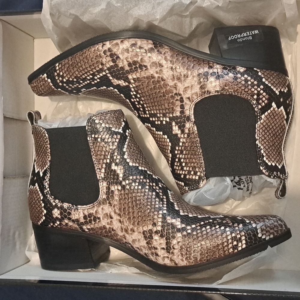 Blondo Snake-Print Chelsea Booties in Brown and Black